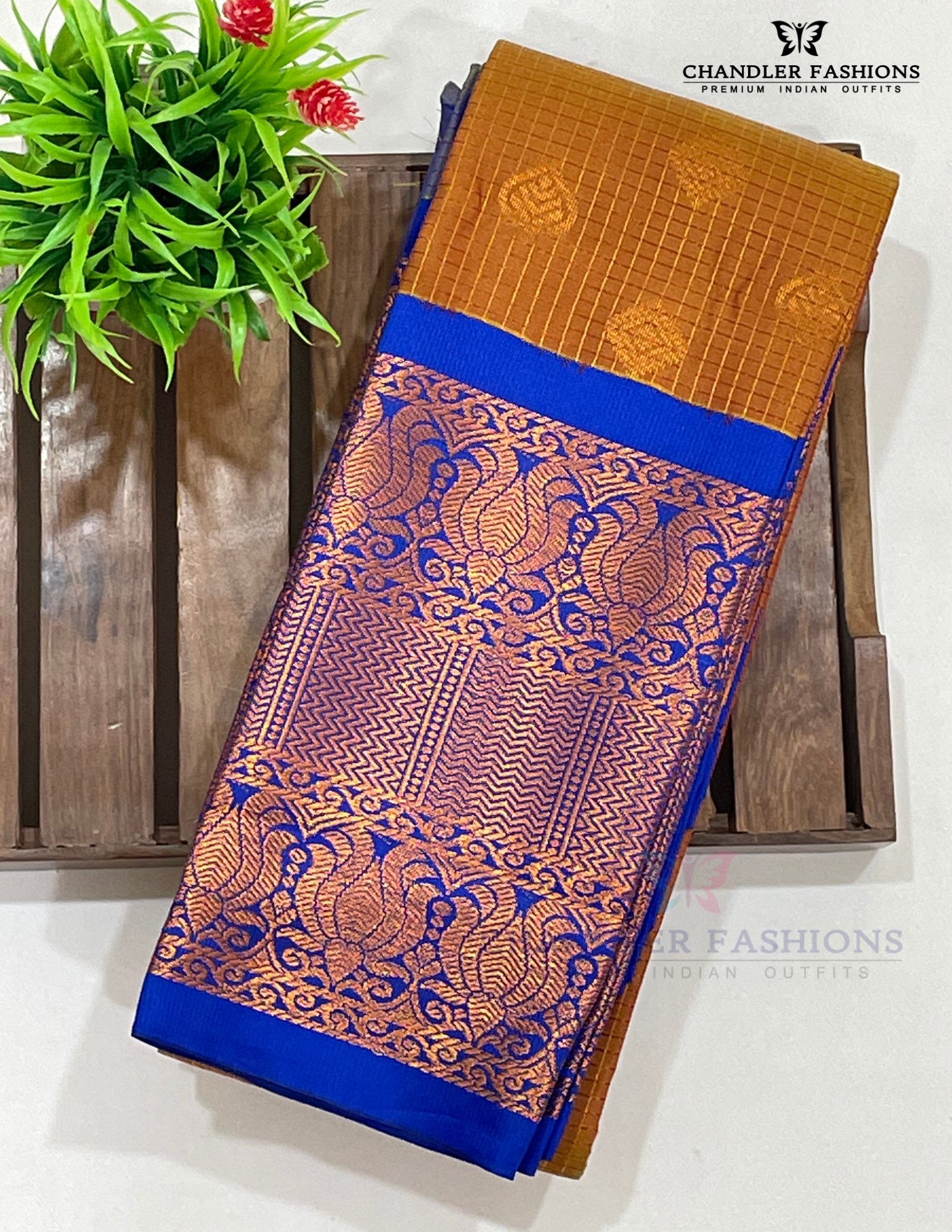 Pumkin Orange Color Pure Kanchi Silk With Gold Zari Work Saree In Chandler