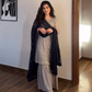 Pretty Gray Color Sharara Suit With Faux Georgette Embroidery And Beads Work For Women