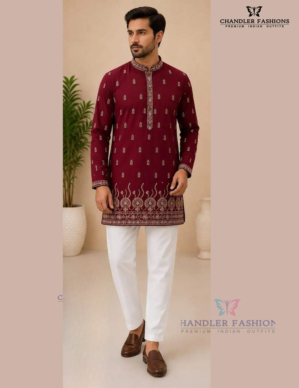 Beautiful Brown Color Cotton Short Kurta For Men