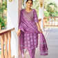 Attractive Purple Color Cotton Printed Embroidery Work Salwar Suits With Dupatta Set