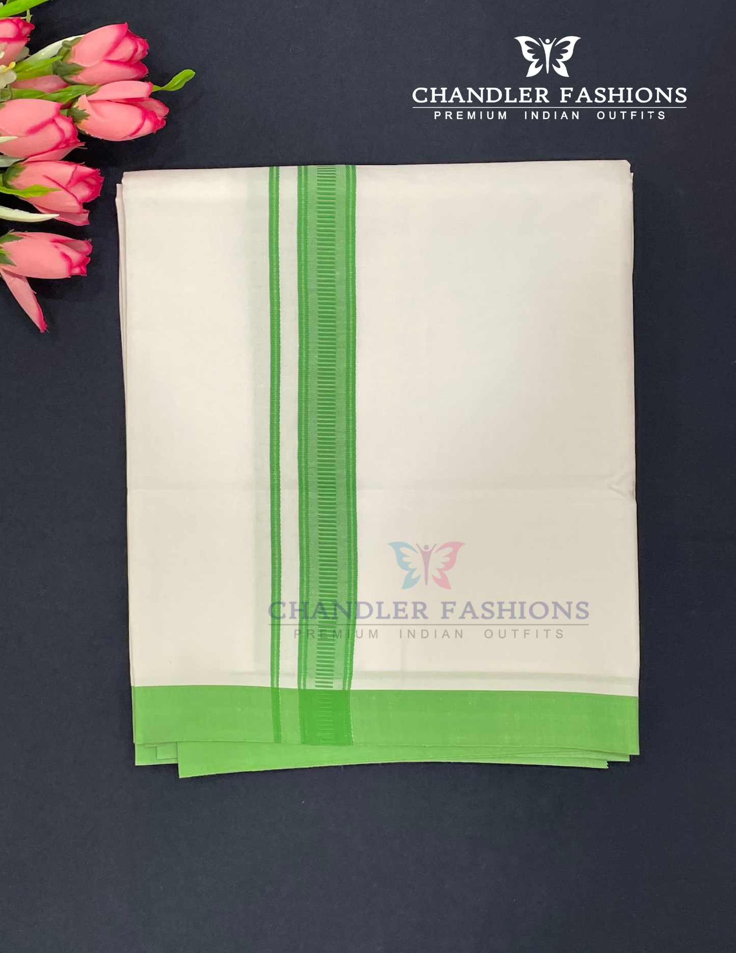 Beautiful Men's White Color Cotton Dhoti With Green Border