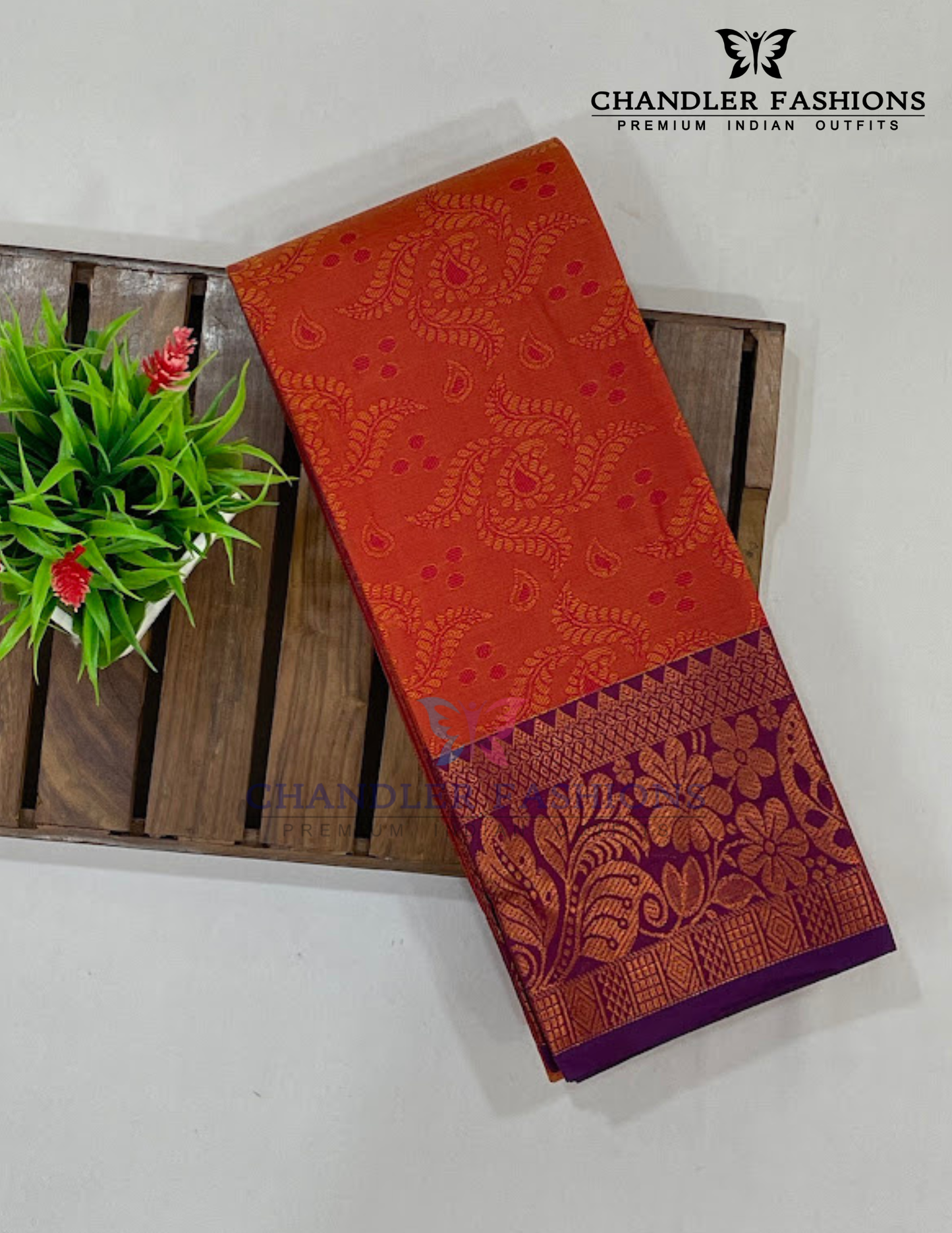 Red Color Art Silk Saree With Purple Color Gold Zari Border In Chandler 