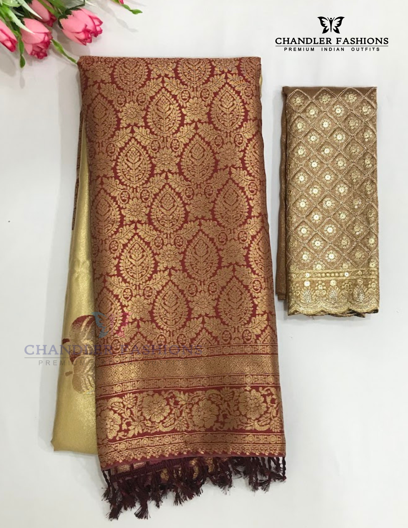 Elegant Gold Color Tissue Silk Saree With Designer Blouse For Women