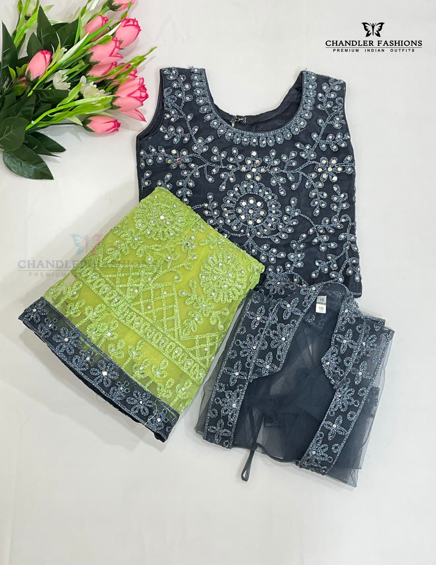 Graceful Gray Color Georgette Girls Choli Sets In USA