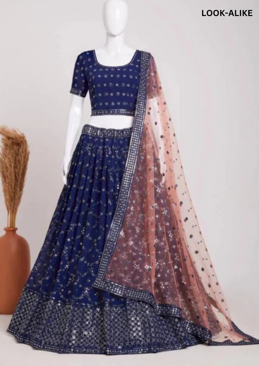 Appealing Blue Color Designer Embroidery And Sequins Work Lehenga And Choli With Fancy Dupatta For Women
