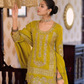 Charming Lime Green Color Shimmer Palazzo Suits With Embroidery Work Near Me