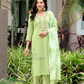 Beautiful Pista Green Color Cotton With Embroidery Work Salwar Suits For Women