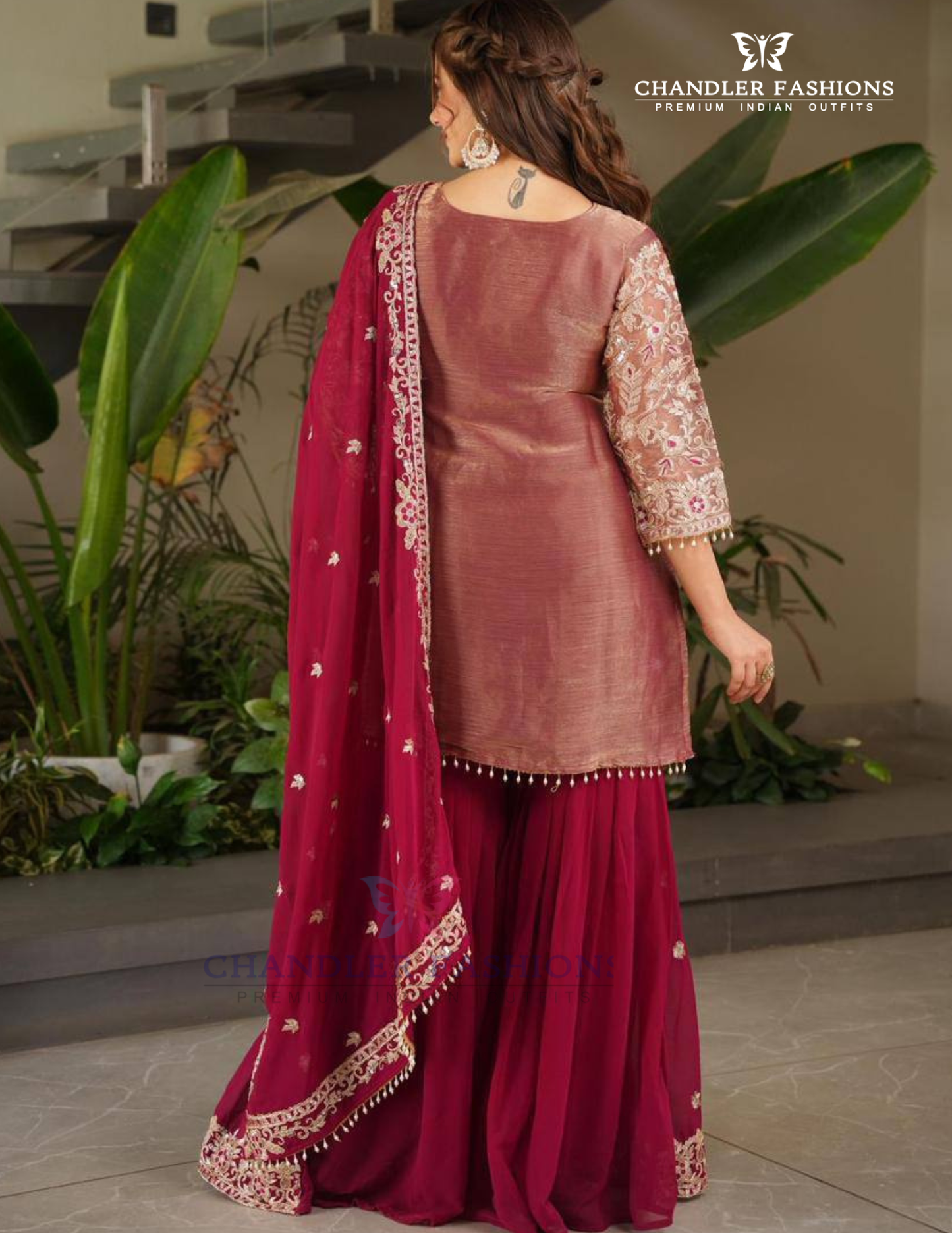 Maroon Color Crazy Silk Embroidery Sequins Work Palazzo Suits In USA
