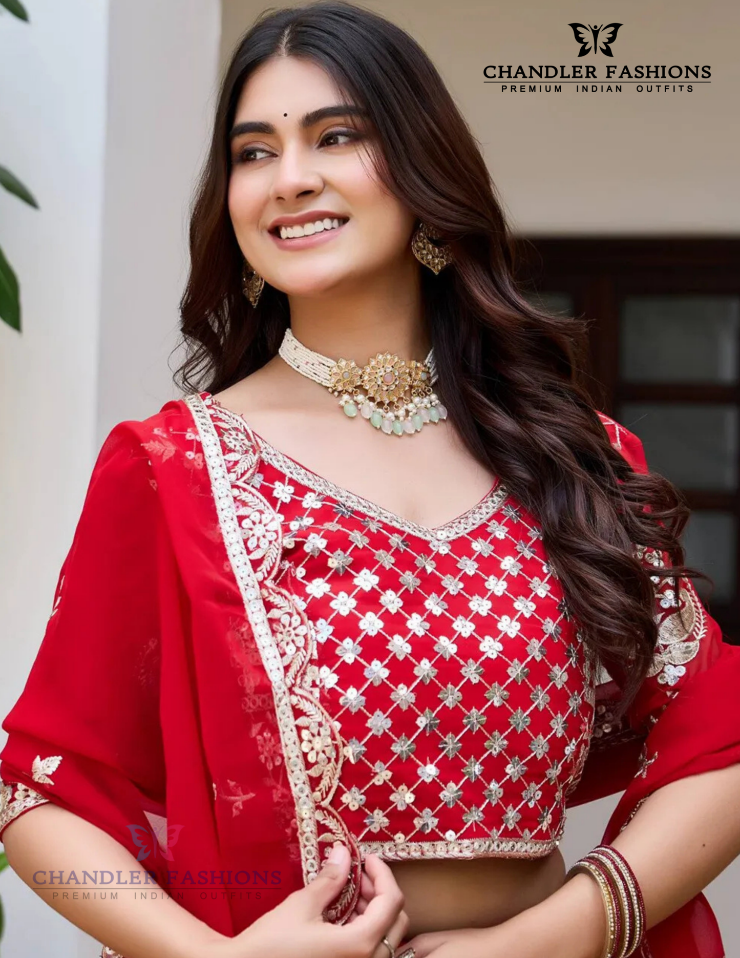 Red Color Faux Georgette With Embroidery Work Lehenga Choli Near Me