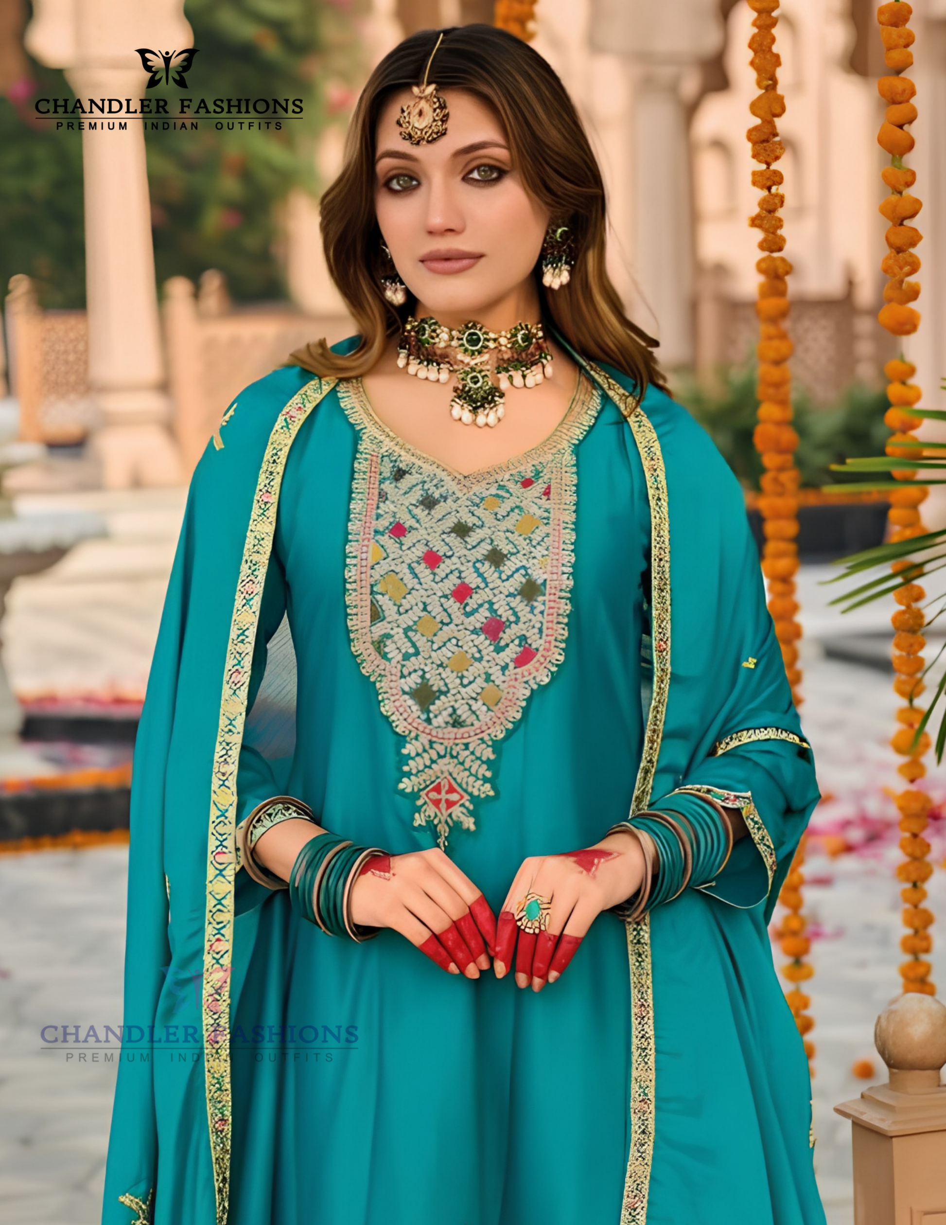 Teal Green Color Heavy Chinon With Embroidery Work Kurti Suits For Women Near Me