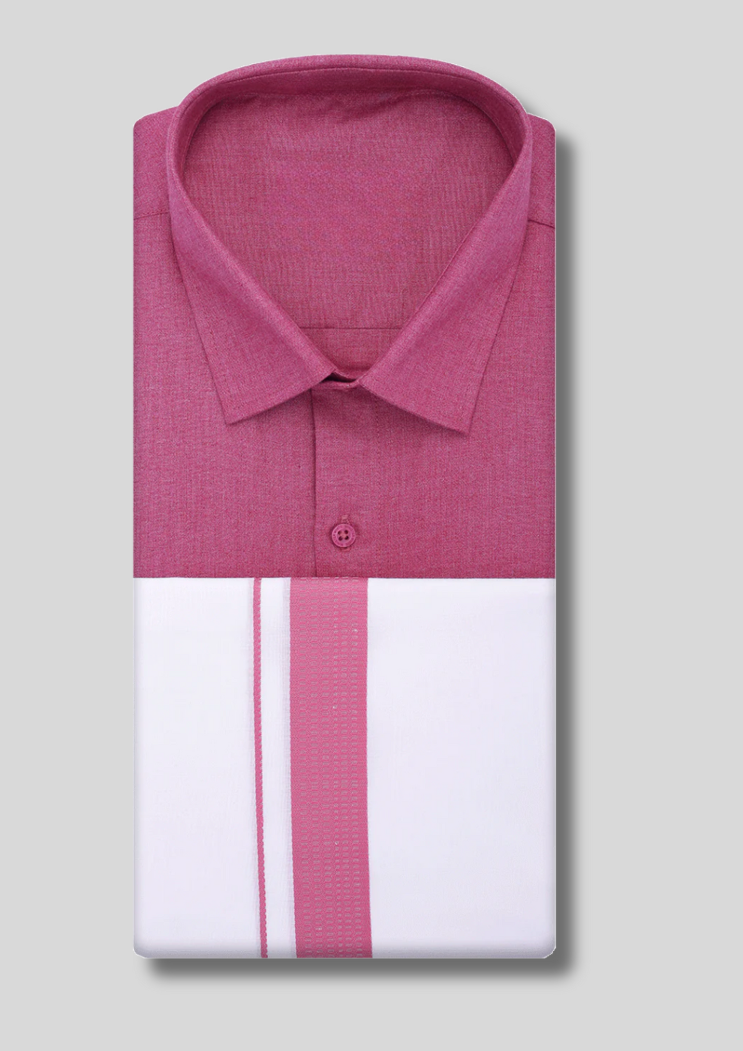 Beautiful Pink Color Half Sleeve Cotton Dhoti Set For Mens