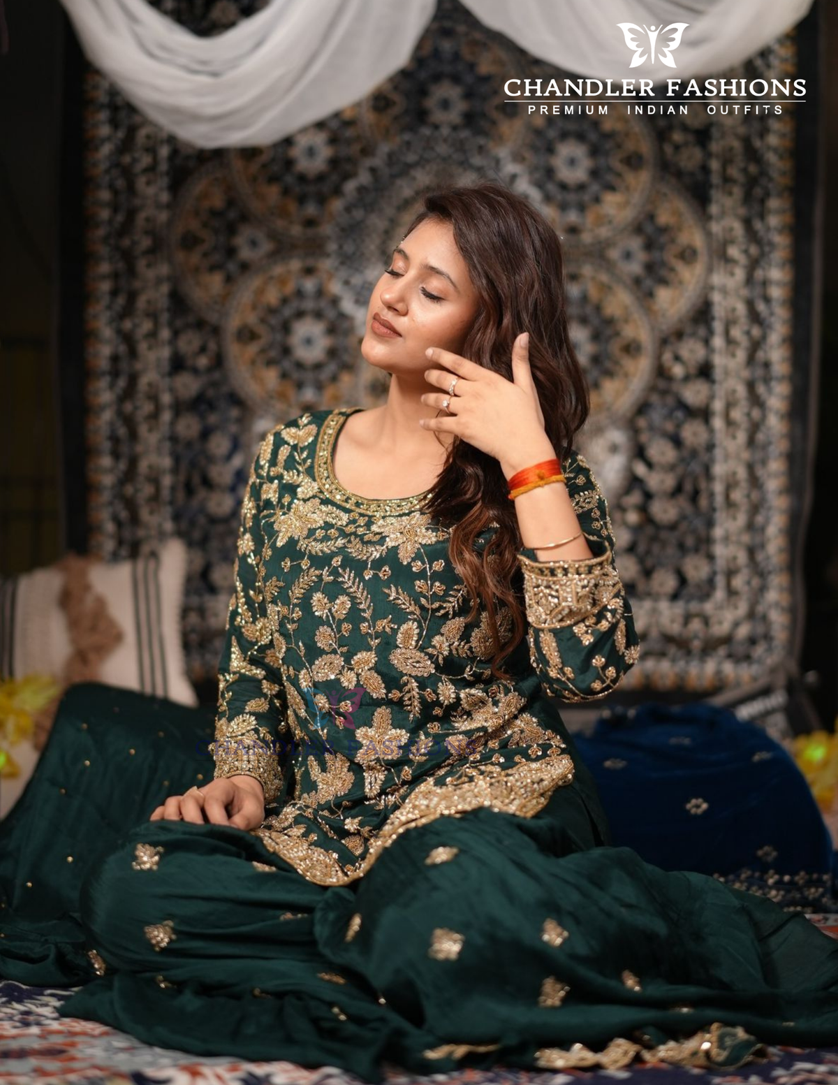 Green Color Chinon With Embroidery Work Sharara Suits In Chandler