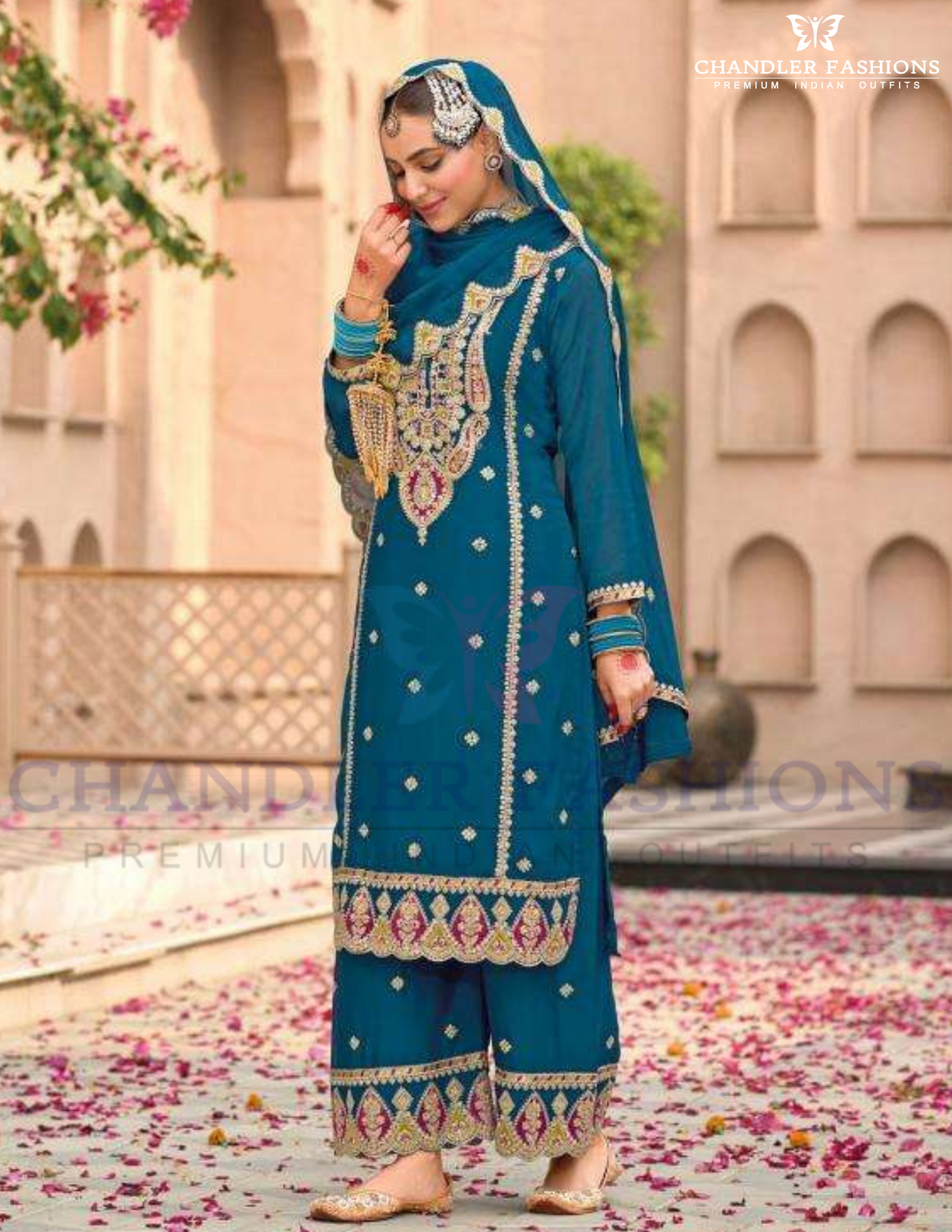 Sequins And Embroidery Work Palazzo Suits With Dupatta Near Me