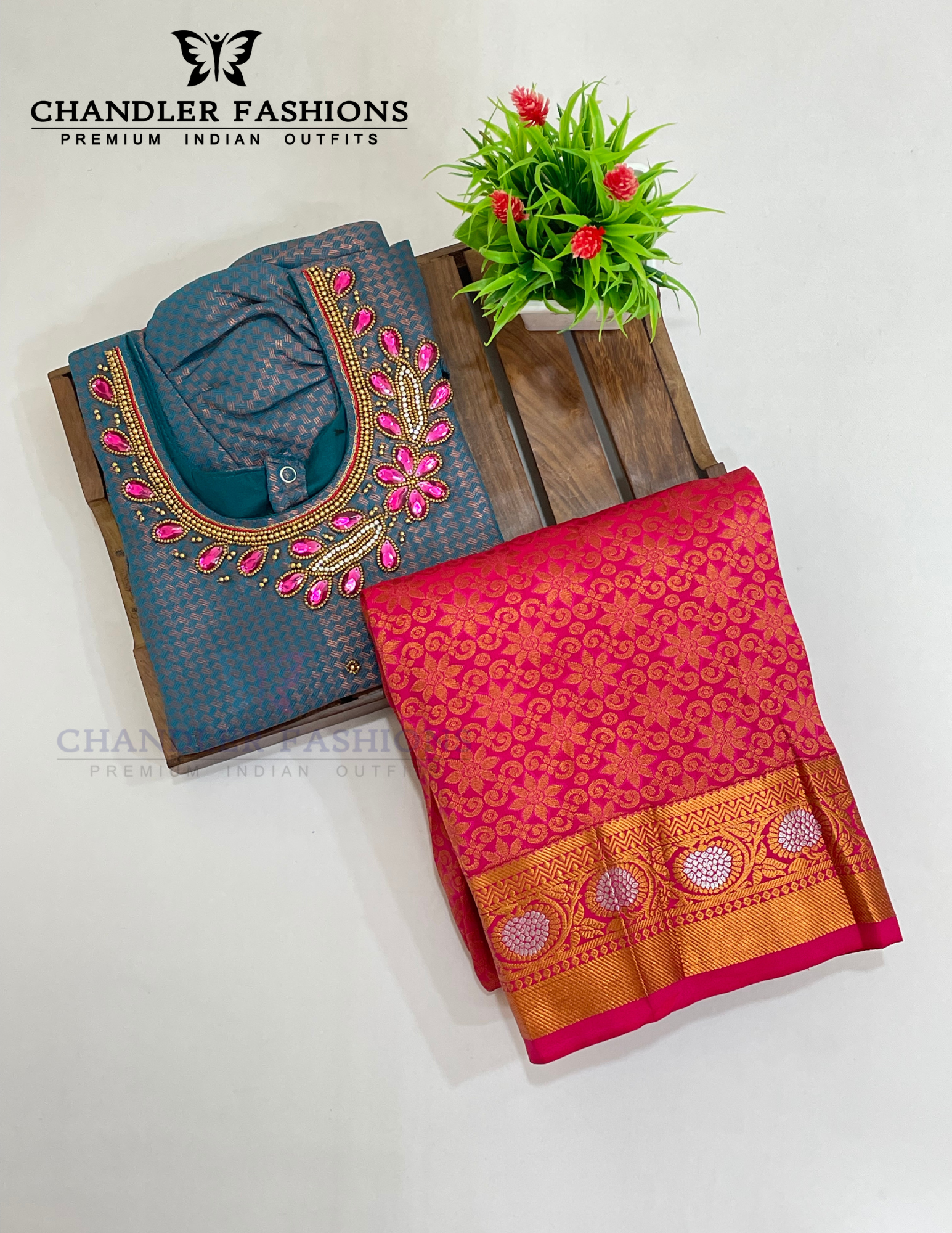Green And Pink Color Art Silk Langa Set With Zari Work In USA