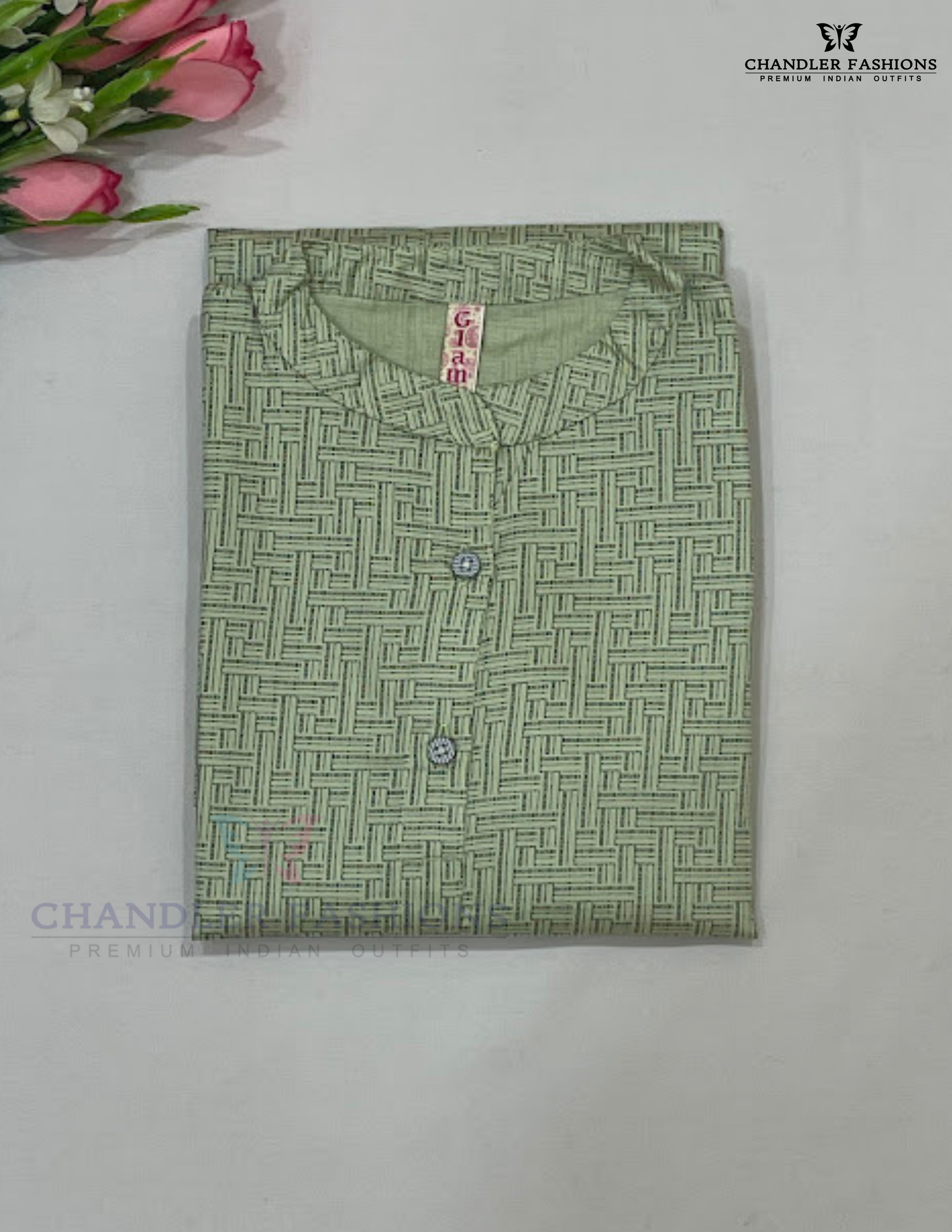 Pista Green Color Cotton Kurti With Printed Work In USA