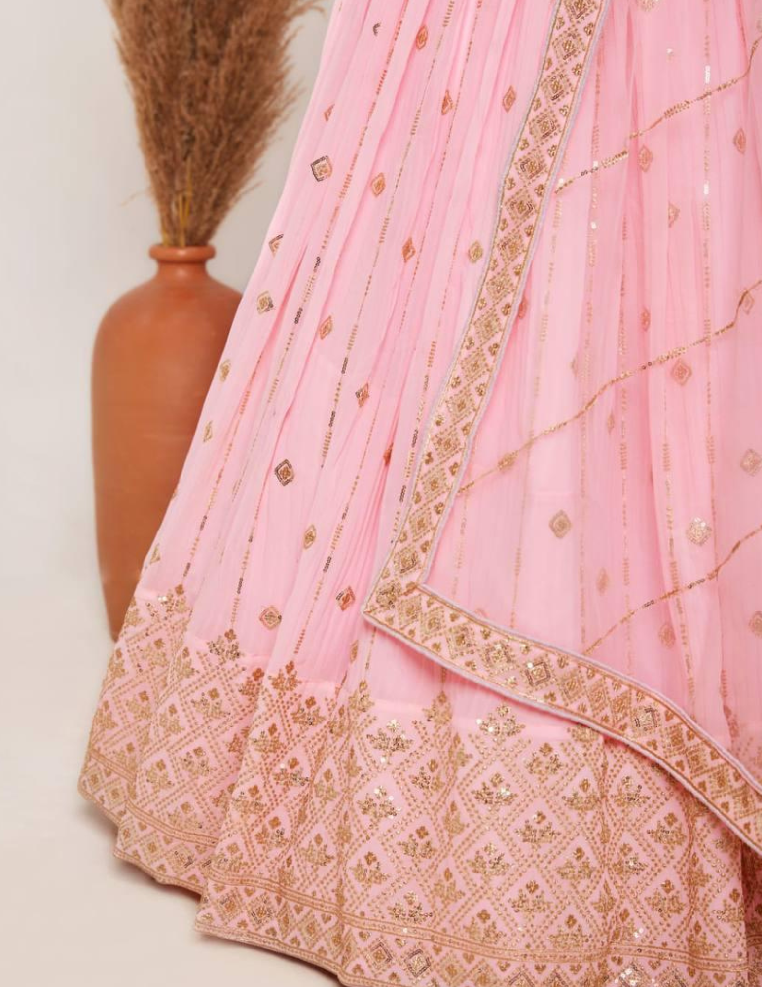 Light Pink Colored Heavy Georgette Embroidery And Sequins Work Lehenga Near Me