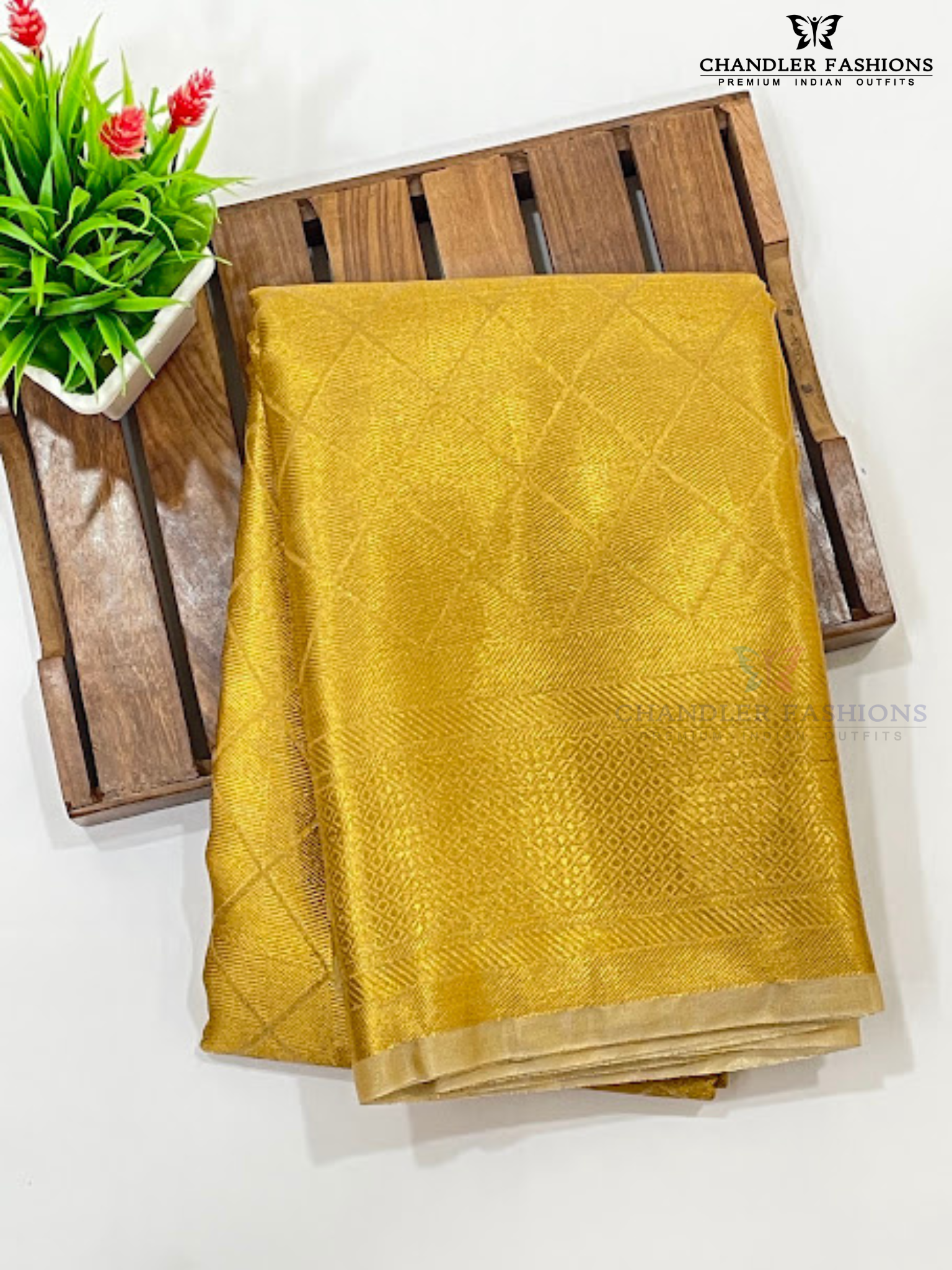Gold Color Tissue Silk With Zari Work In USA