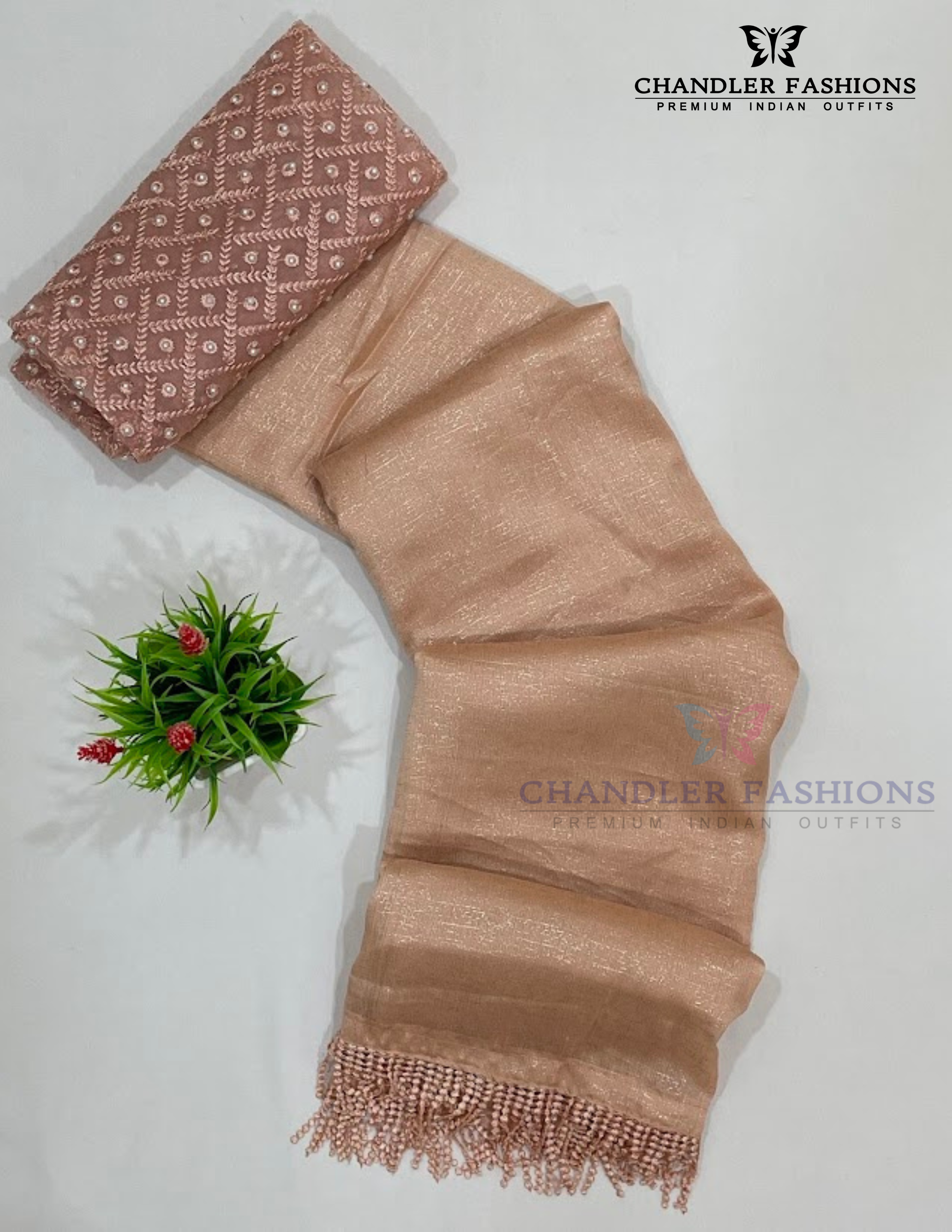 Attractive Peach Color Chiffon Saree For Women In USA