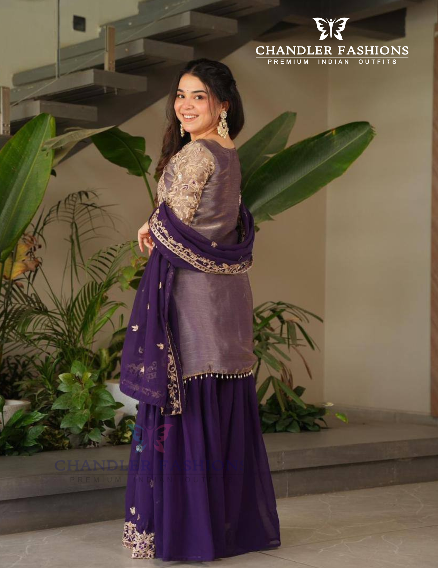 Purple Color Crazy Silk Embroidery Sequins Work Palazzo Suits In USA