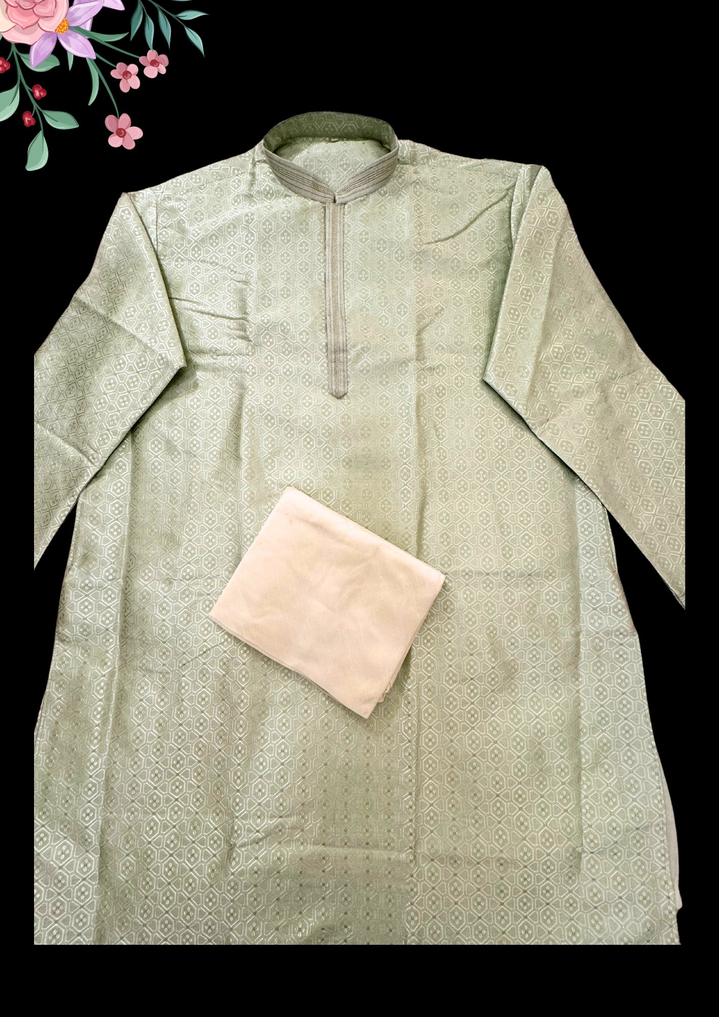 Silk Cotton Silver Zari Brocade Kurta For Men Near Me