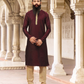 Beautiful Maroon Color Neck Embroidery Work Slub Silk With Pajama Set For Men's Kurta