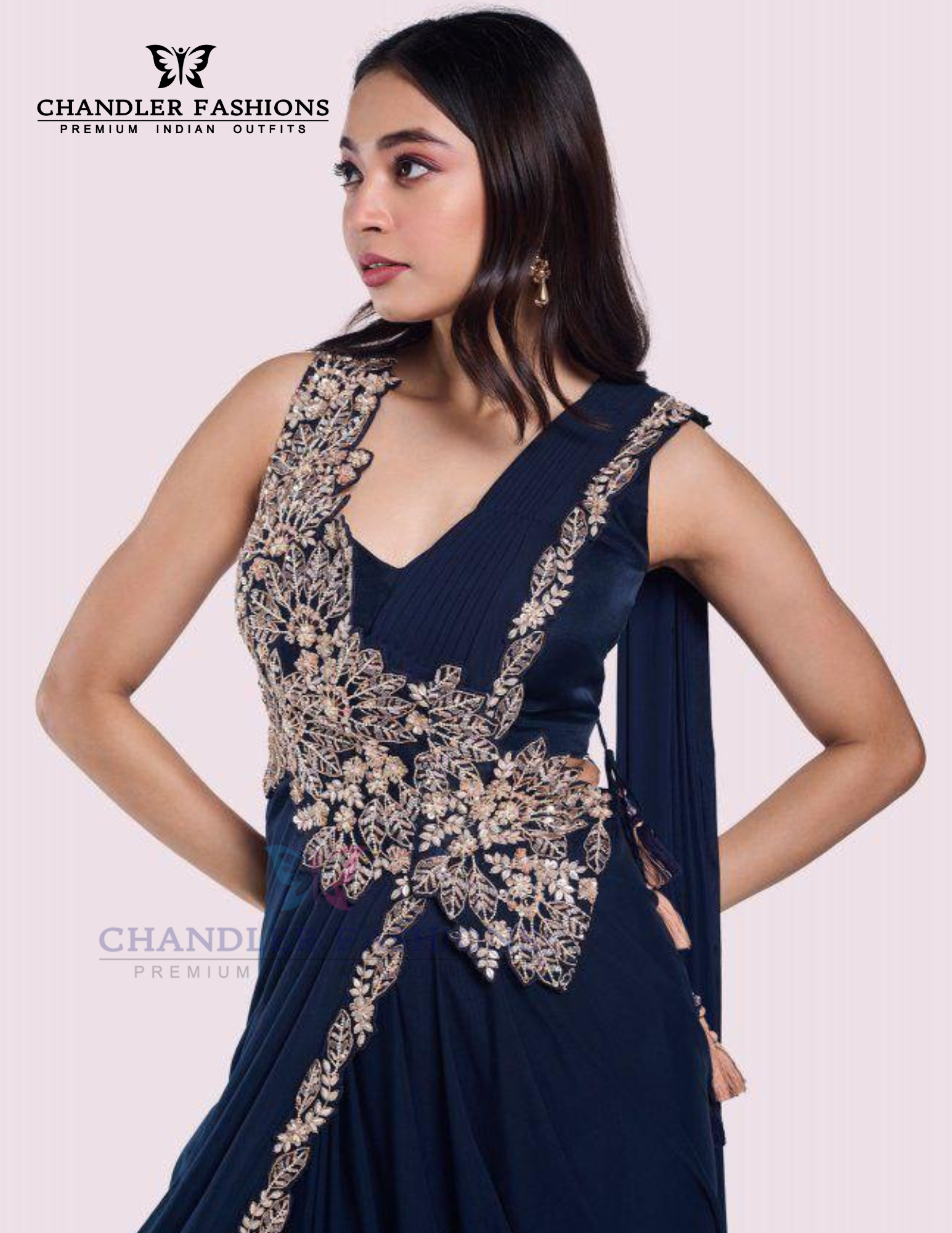 Navy Blue Color Heavy Rangoli With Embroidery Work Ready To Wear Saree In USA