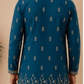 Alluring Teal Blue Color Linen Cotton With Print Work Men's Kurta For Men Near Me