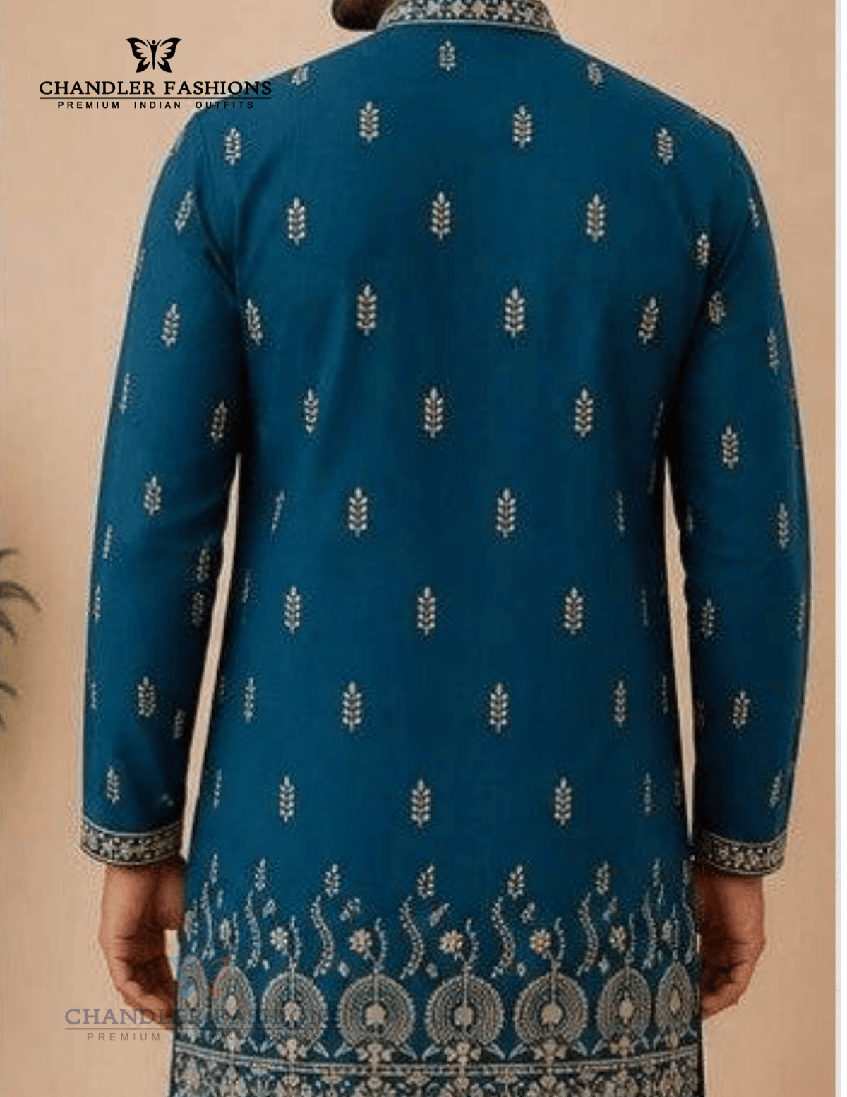 Alluring Teal Blue Color Linen Cotton With Print Work Men's Kurta For Men Near Me