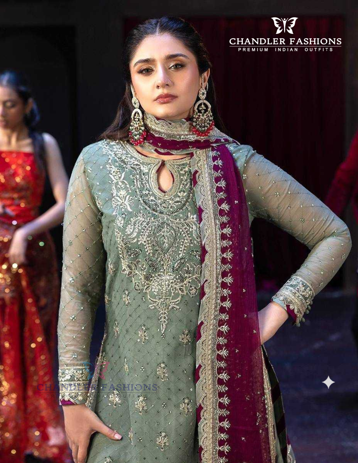 Georgette With Embroidery Work Palazzo Suits In Mesa