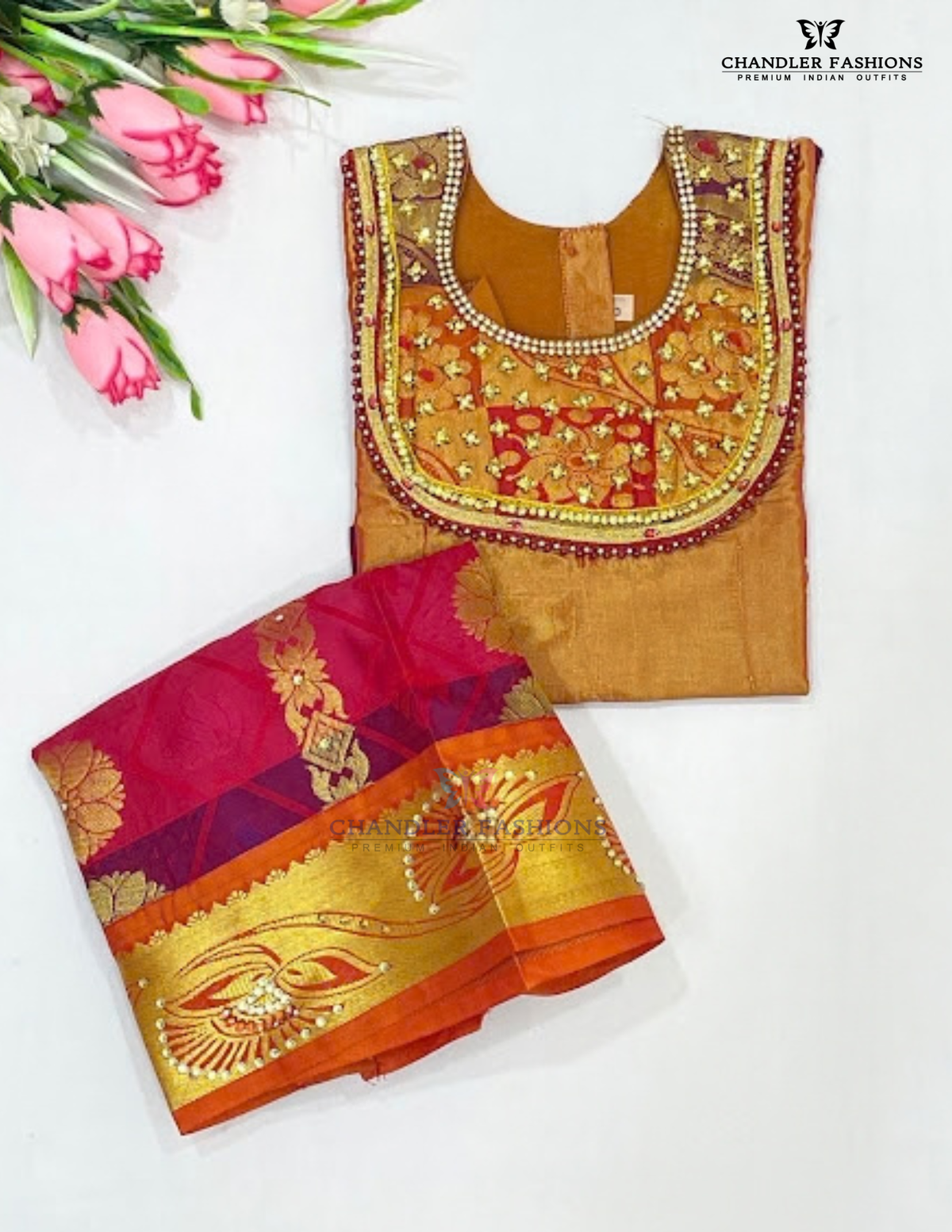 Beautiful Golden Orange Color Art Silk Langa Set With Designer Zari Work Near Me
