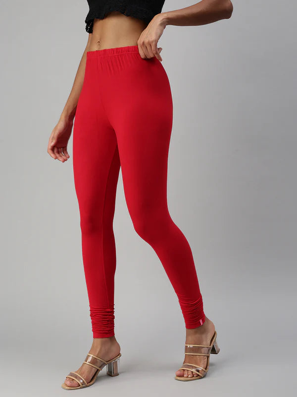 Red Colored Stretchable Rayon Elastane Leggings In Chandler
