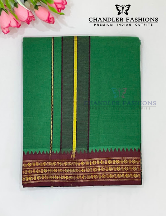 Elegant Green Color Cotton Dhoti With Zari Border For Men
