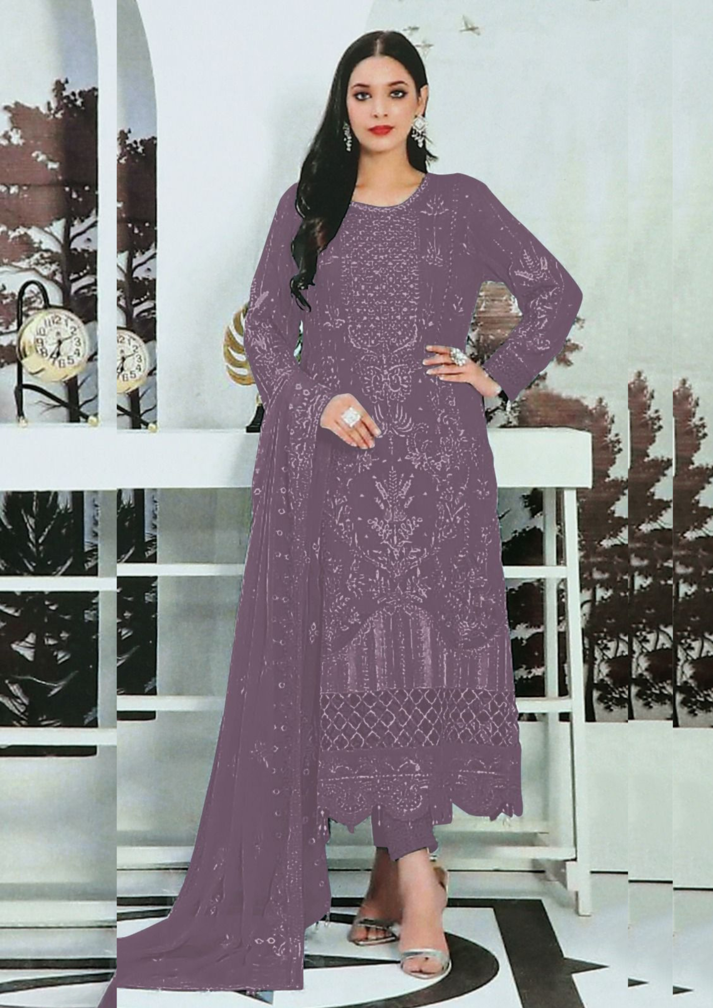 Alluring Light Purple Color Georgette Salwar Suits With Embroidery Dupatta For Women