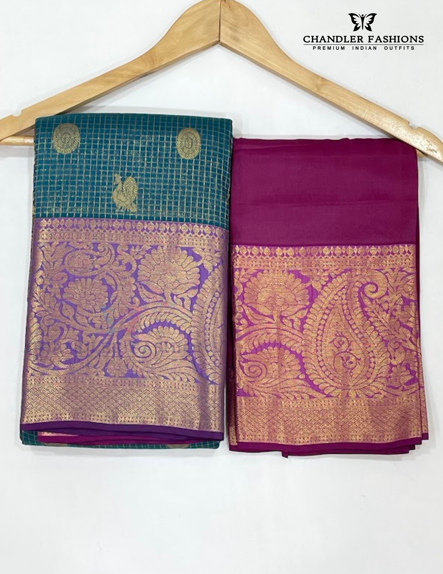 Rama Green Color Pure Kanchi Silk Gold Zari Work Saree In USA