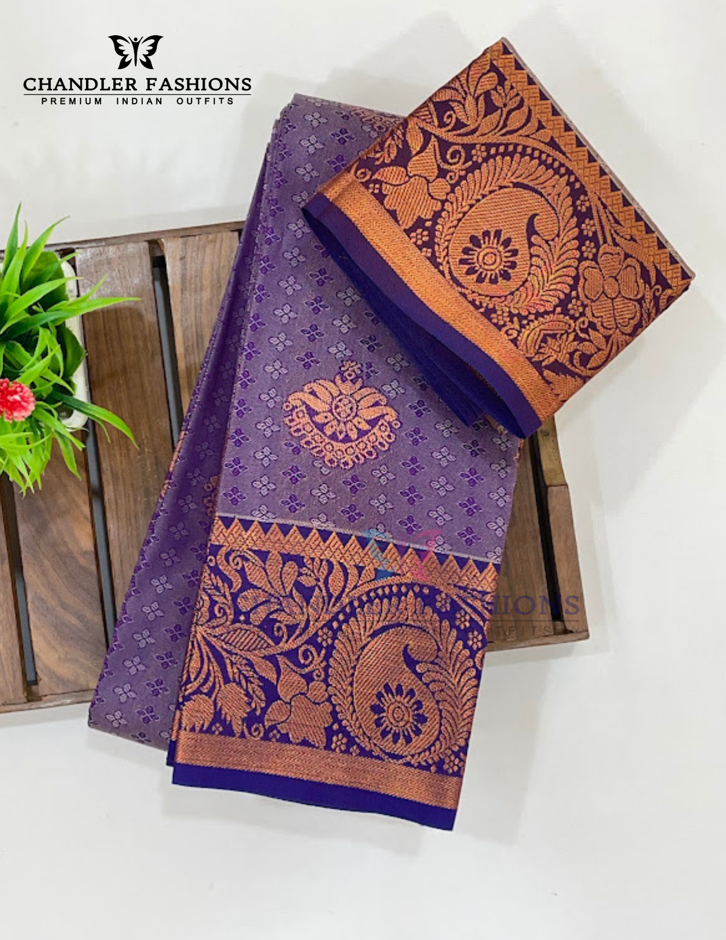 Violet Color With Copper Zari Border Art Silk Saree In Mesa