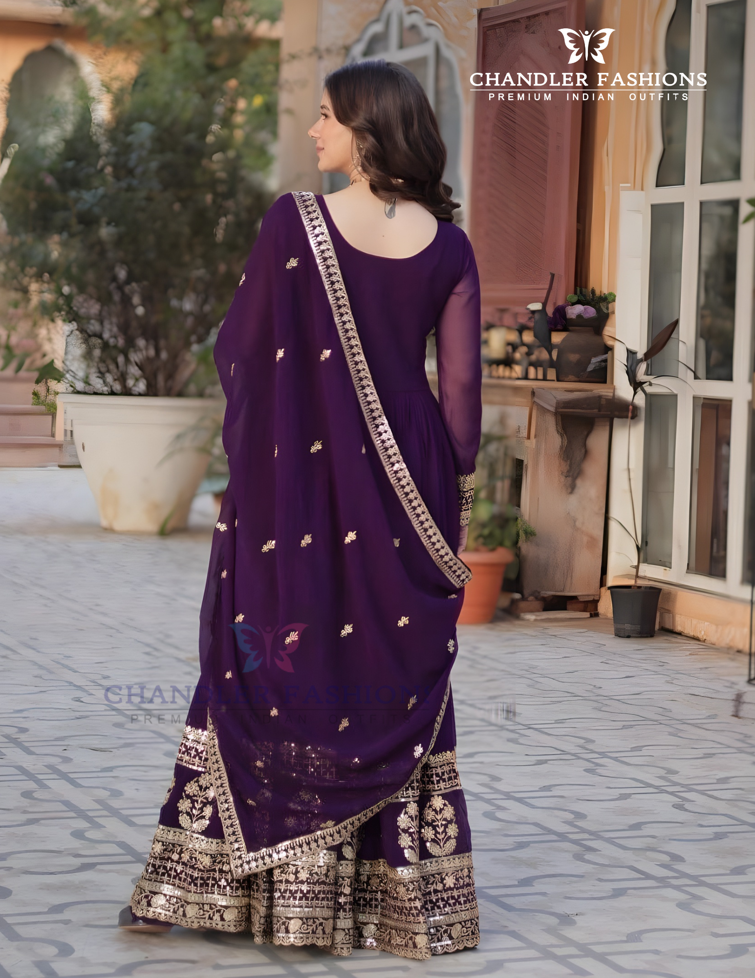 Purple Color Faux Blooming With Embroidery Work Gown In Chandler