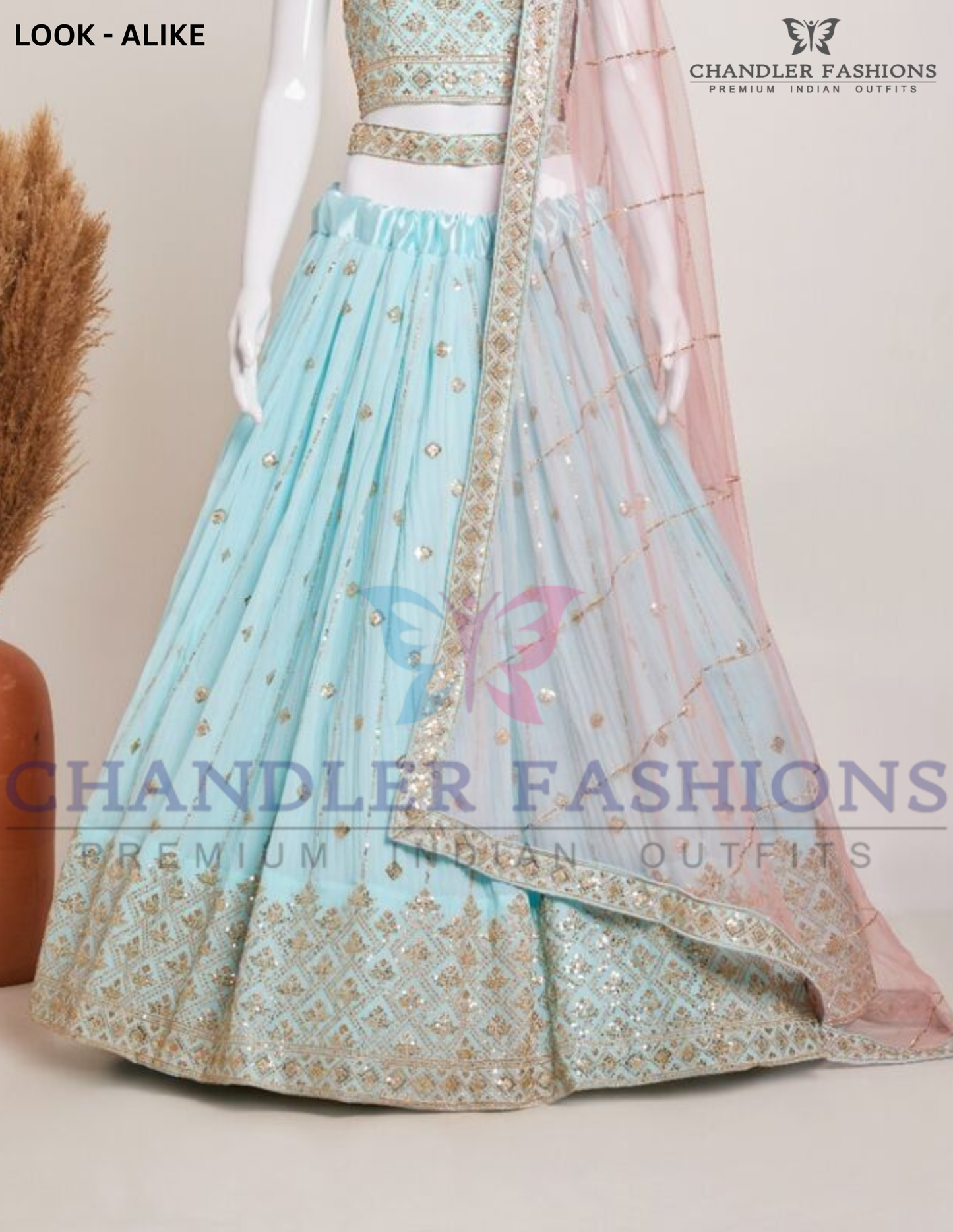 Sky Blue Color Georgette Embroidery Sequins Work Lehenga In USA