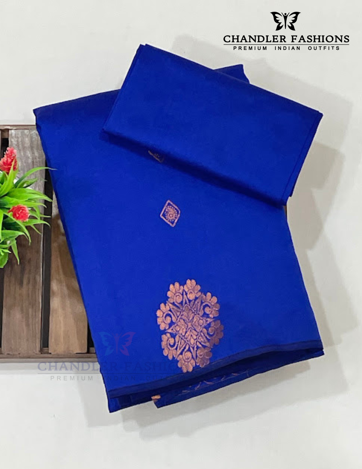 Blue Color Pure Kanchi Silk With Gold Zari Work Saree In USA