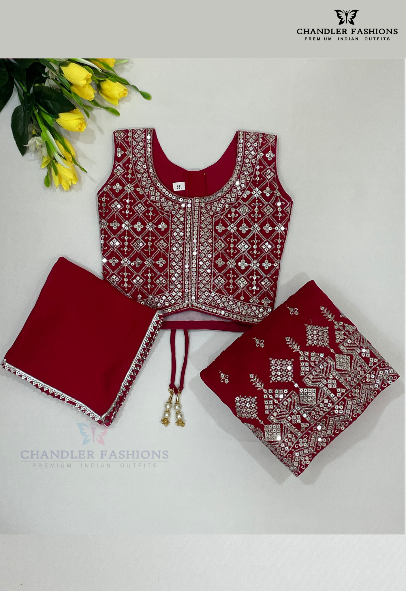 Attractive Red Colored Georgette Choli Sets With Stone Work In Tempe
