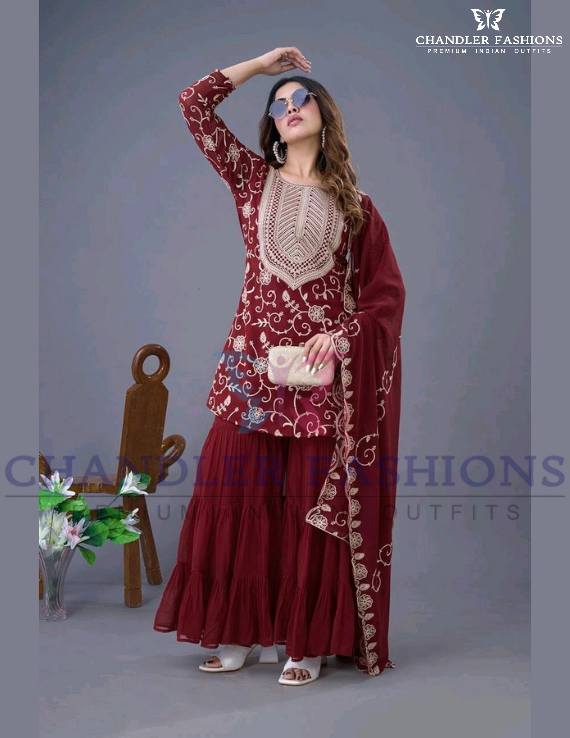Alluring Maroon Color  Sharara Suits For Women in Chandler