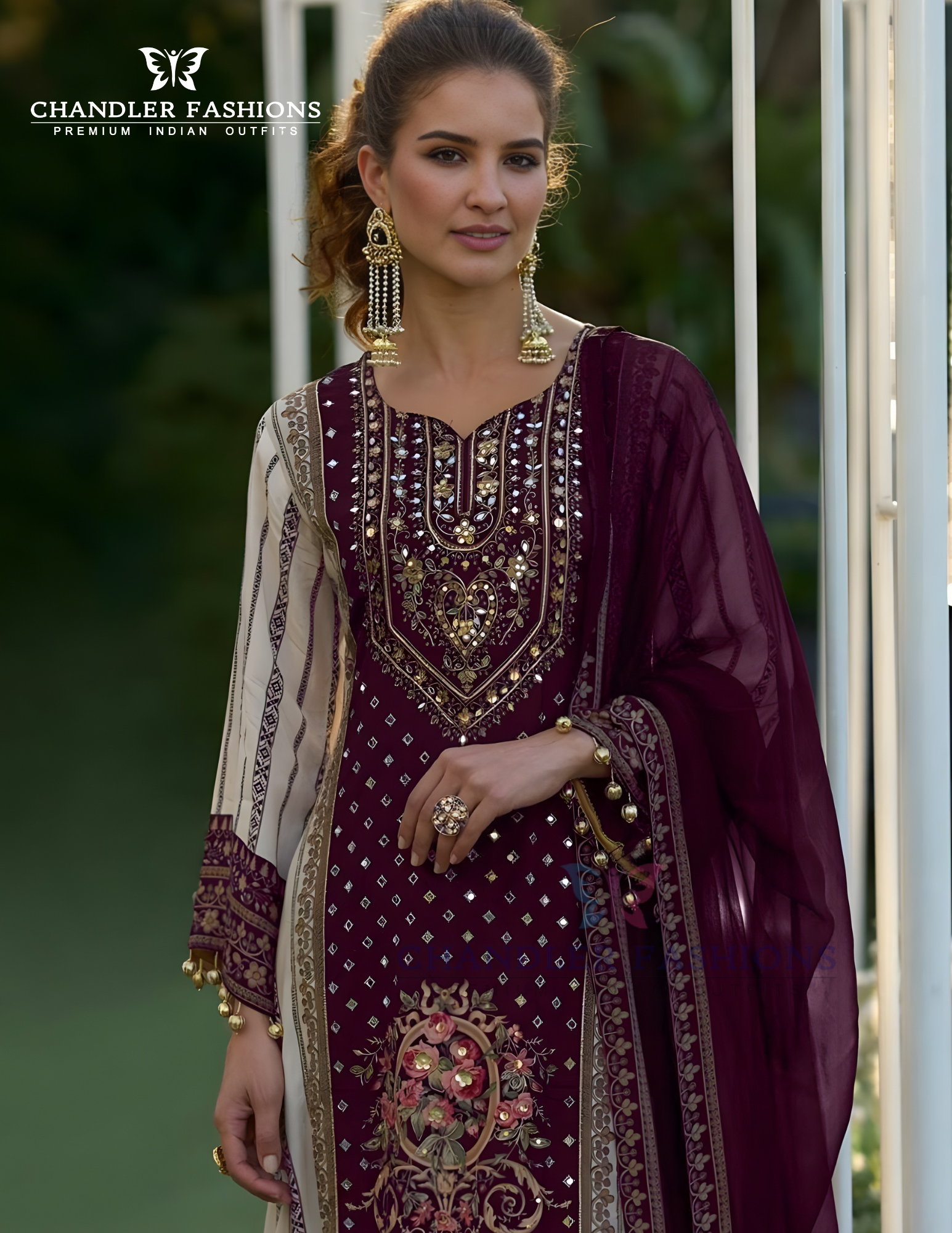 Purple Color Sheer With Printed And Fancy Embroidery Mirror Work Palazzo Suits Near Me