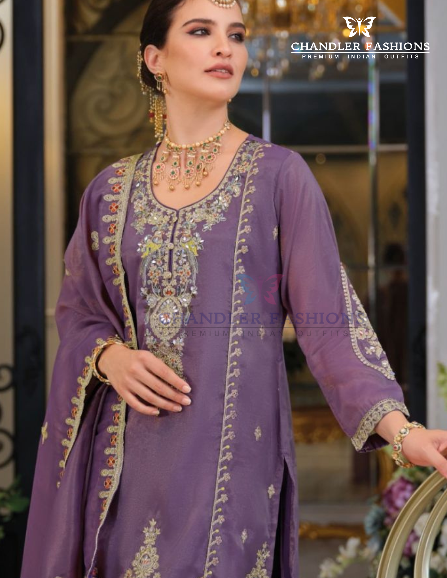 Chinon Embroidery Work Kurti Palazzo Pant With Dupatta Near Me