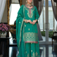 Elegant Green Color Shimmer With Embroidery Work Palazzo Suits For Women