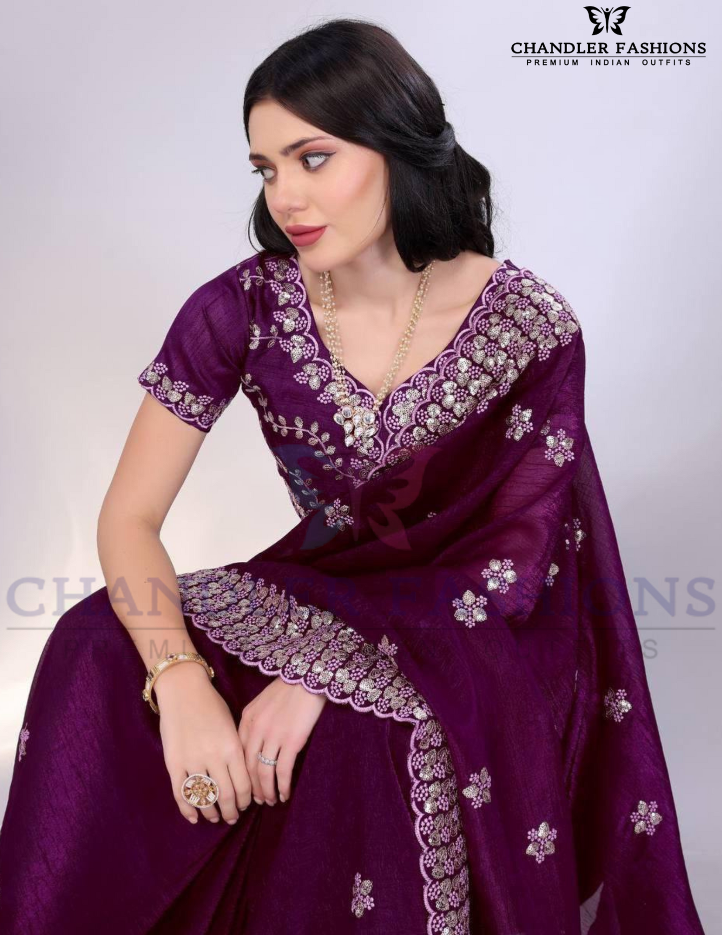 Gold Tussar Sequins Saree With Embroidery Work Near Me