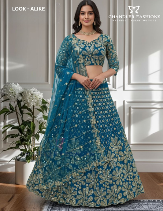 Stunning Sky Blue Color Sequins With Zari Embroidery Work Lehenga Choli For Women