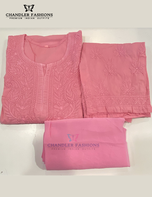 Alluring Pink Color Cotton With Chikankari Work Palazzo Suits For Women