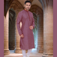 Delightful Wine Color Poly Cotton Lace Embroidery Work Kurta Pajama Set For Men