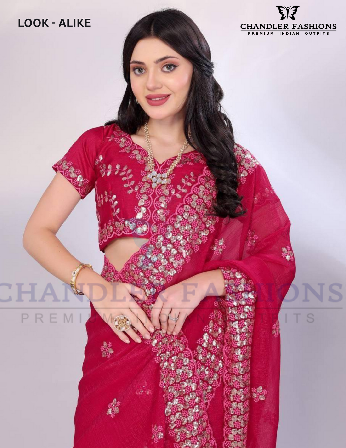 Red Color Gold Tussar Sequins Saree With Embroidery Work Near Me