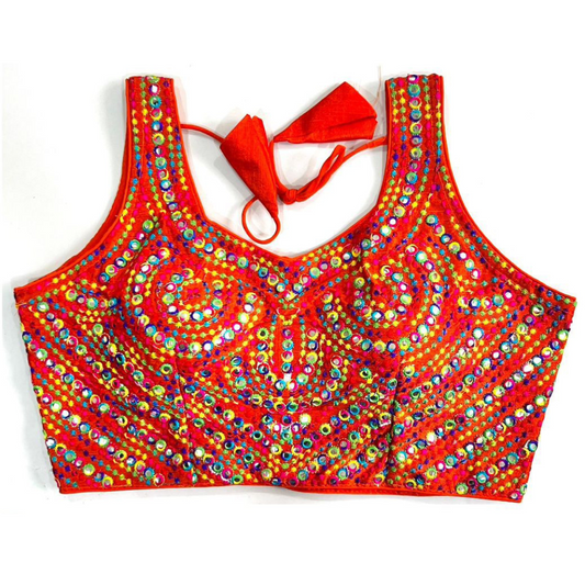 Appealing Red Color Embroidery And Mirror Work Readymade Blouses