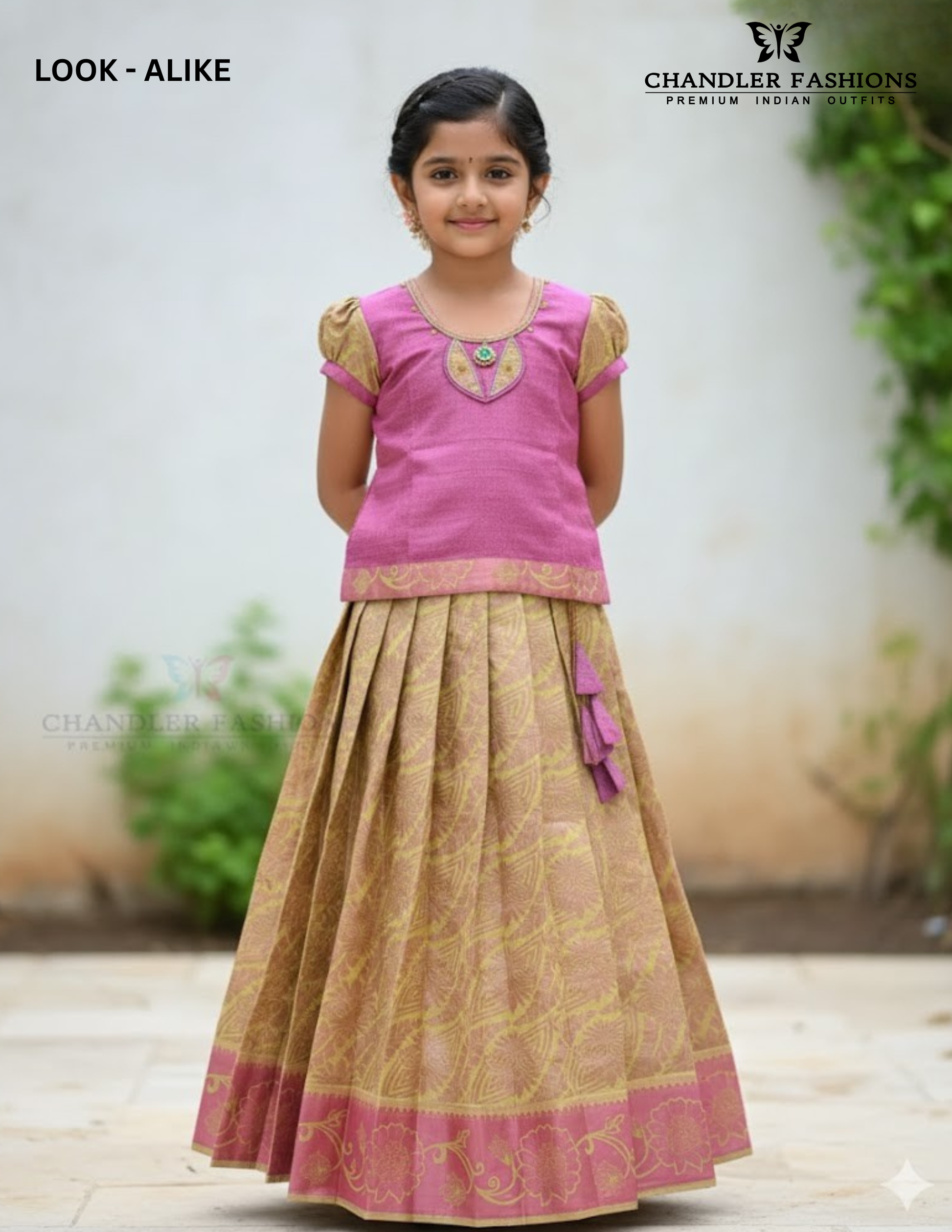 Attractive Pink Color Silk Langa Set With Zari Work